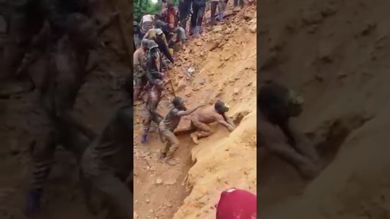 'miners' Dramatic Escape From Collapsed Gold Mine In Congo |
