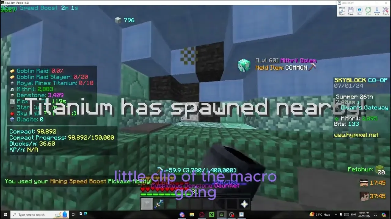 Undetectable Mithril Macro For Hypixel Skyblock! 724m Coins + 25m