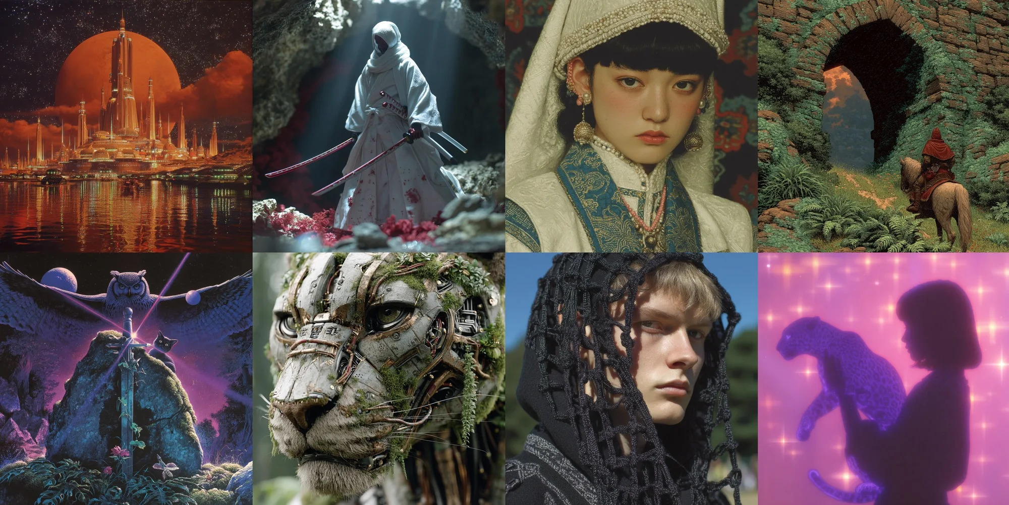 Example images generated by the Midjourney V7 image generation model that has been released in alpha for testing by the AI community.