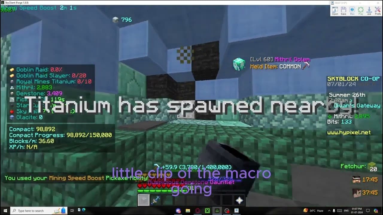 Undetectable Mithril Macro For Hypixel Skyblock! 724m Coins + 25m